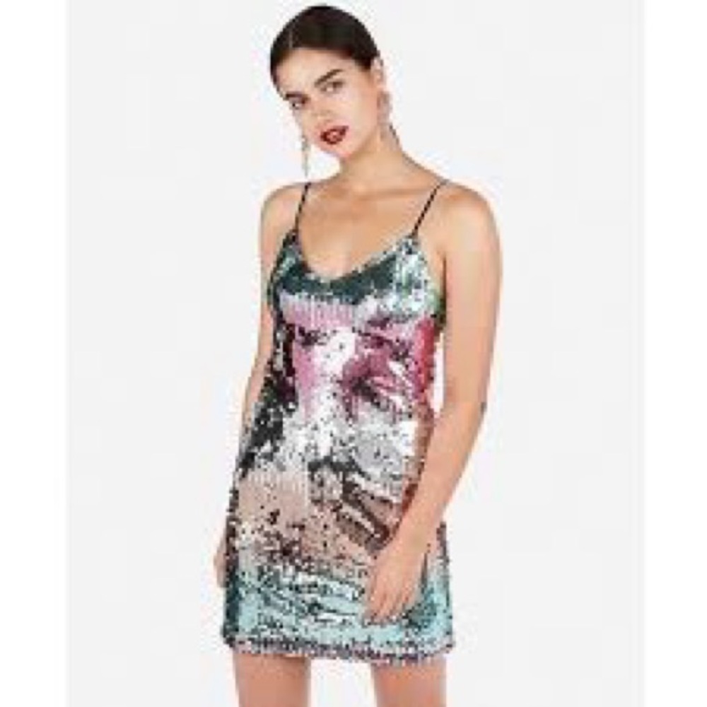 Express Sequin Party Cocktail Mini Dress Rainbow Ombre Size XS